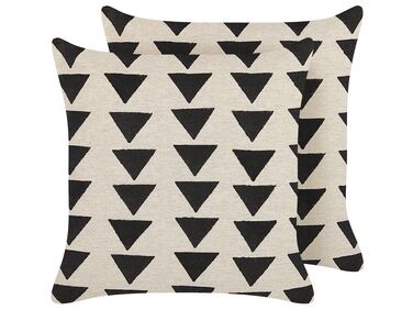 Set of 2 Cotton Cushions Triangle Pattern 45 x 45 cm Beige and Black CERCIS