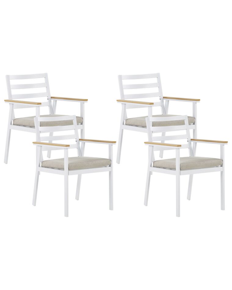 Lot de 4 chaises de jardin blanches avec coussins beige CAVOLI _818144