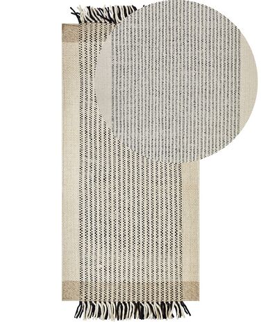 Teppich Wolle beige / schwarz 80 x 150 cm Kurzflor DIVARLI
