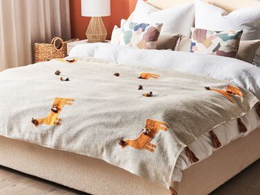 Cotton Blanket Lama Motif 130 x 180 cm Beige and Orange KHANDWA