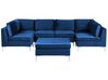 6 Seater U-Shaped Modular Velvet Sofa with Ottoman Blue EVJA_859700