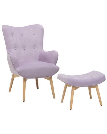 Sessel Samtstoff violett mit Hocker VEJLE