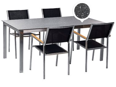 4 Seater Garden Dining Set Black Granite Effect Glass Top with Black Chairs COSOLETO/GROSSETO