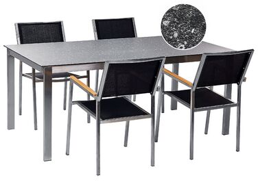 Zestaw ogrodowy stół szklany efekt granitu i 4 krzesła czarny COSOLETO/GROSSETO