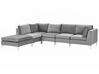Right Hand 5 Seater Modular Velvet Corner Sofa with Ottoman Grey EVJA_790597