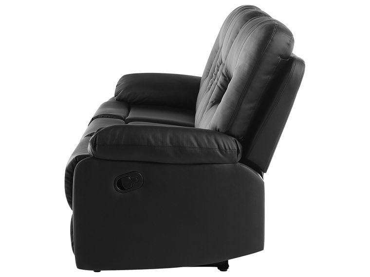3 Seater Faux Leather Manual Recliner Sofa Black BERGEN Beliani.co.uk