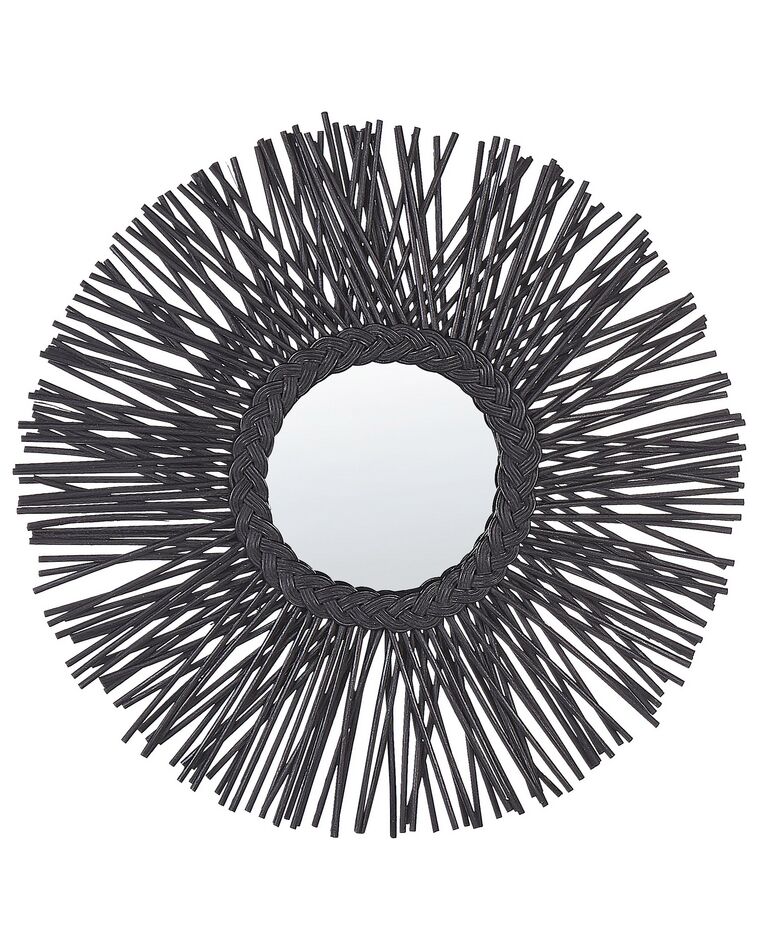 Rattanowe okrągłe lustro ścienne słońce ⌀ 60 cm czarne KALASIN_822229