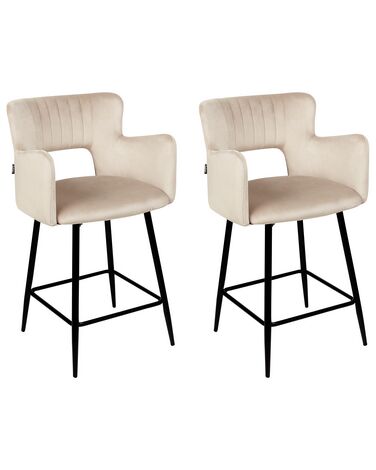 Set of 2 Velvet Bar Chairs Taupe SANILAC