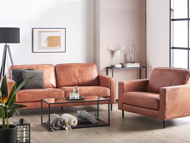Faux Leather Living Room Set Golden Brown SAVALEN