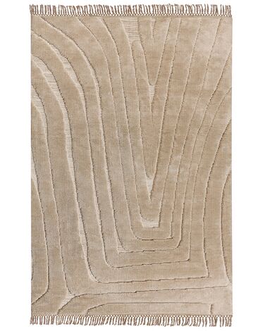 Teppich beige 200 x 300 cm mit Fransen Kurzflor SAZOO
