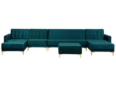 6 Seater U-Shaped Modular Velvet Sofa with Ottoman Teal ABERDEEN