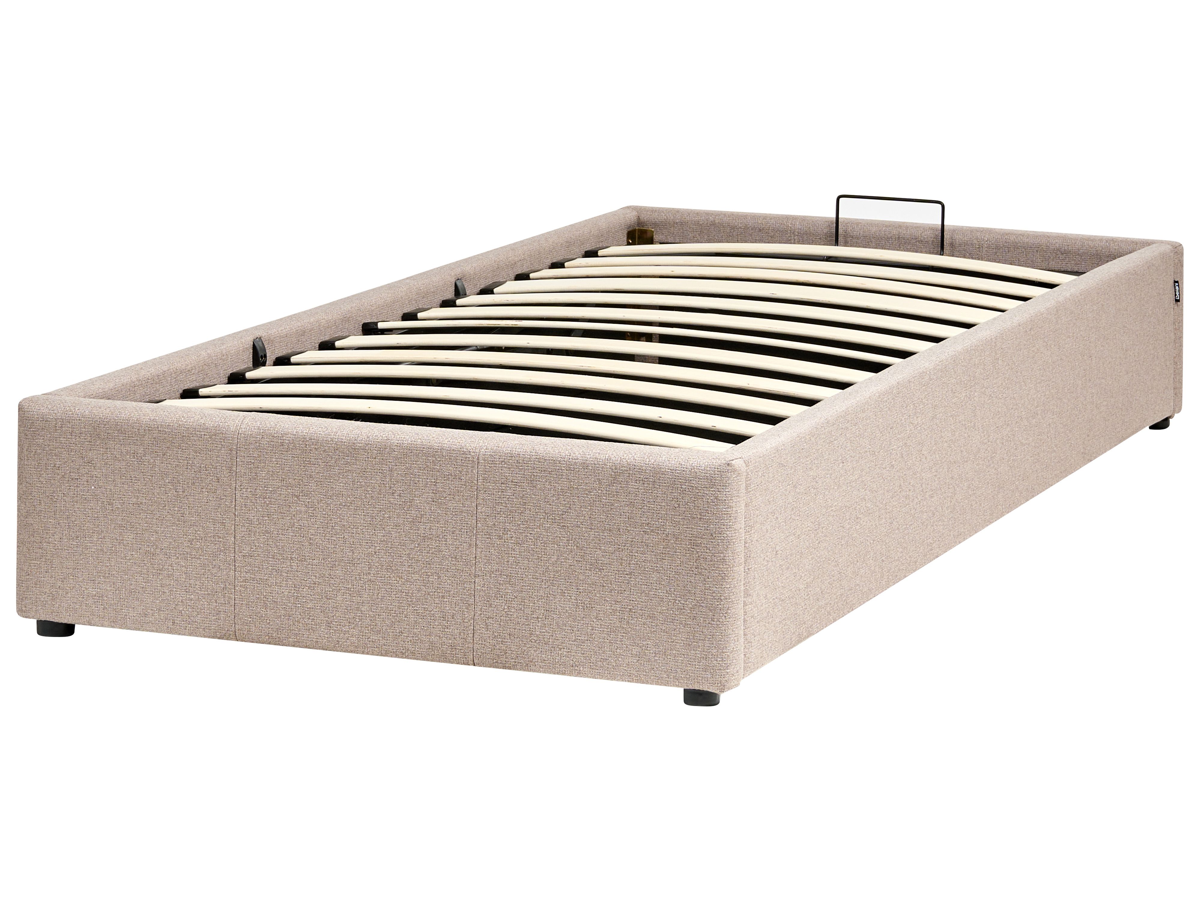 Łóżko z pojemnikiem tapicerowane 90 x 200 cm beżowe DINAN