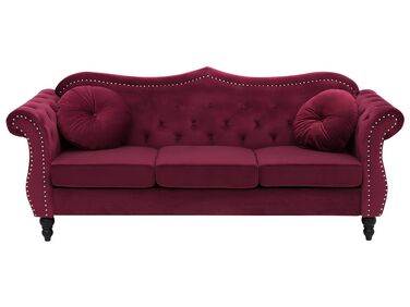 3 Seater Velvet Sofa Burgundy SKIEN
