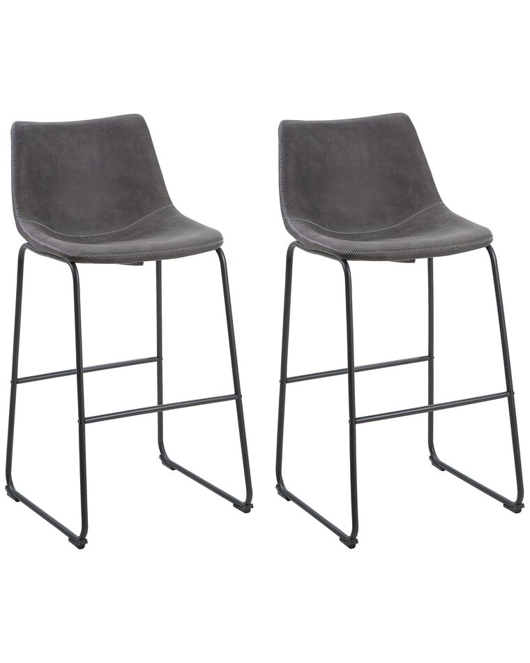 Set of 2 Fabric Bar Chairs Grey FRANKS_724949