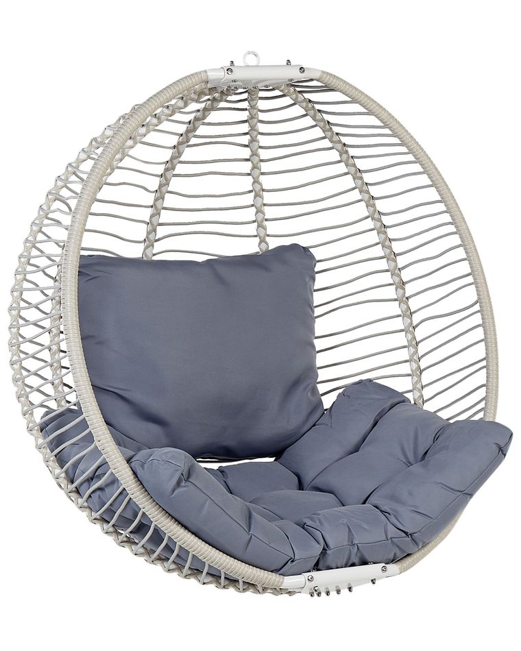 Fauteuil œuf Suspendu Blanc Avec Support - Rotin/métal, Coussin Inclus, Pour Intérieur/extérieur