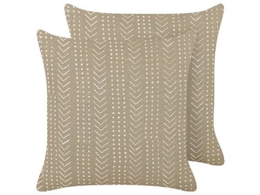 Set of 2 Cotton Cushions Geometric Pattern 45 x 45 cm Taupe SENECIO