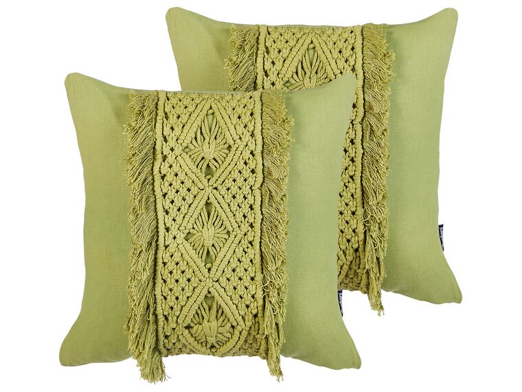 Set di 2 cuscini cotone macramè verde 45 x 45 cm KALAM_904689