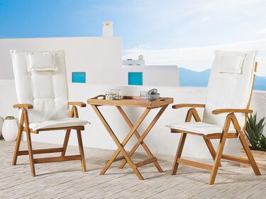 Acacia Wood Bistro Set with Off-White Cushions JAVA