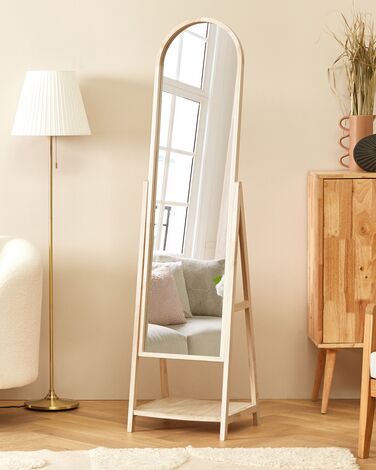 Standing Mirror with Shelf Light Wood CHAMBERY