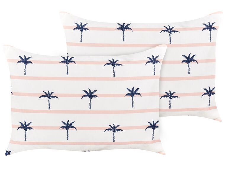 Set of 2 Outdoor Cushions Palm Pattern 40 x 60 cm White MOLTEDO_881393