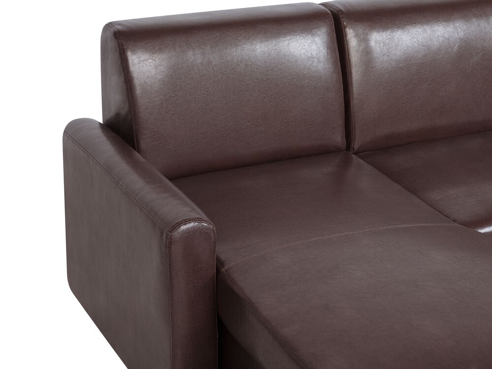 Right Hand Faux Leather Corner Sofa Bed with Storage Dark Brown OGNA Beliani.co.uk