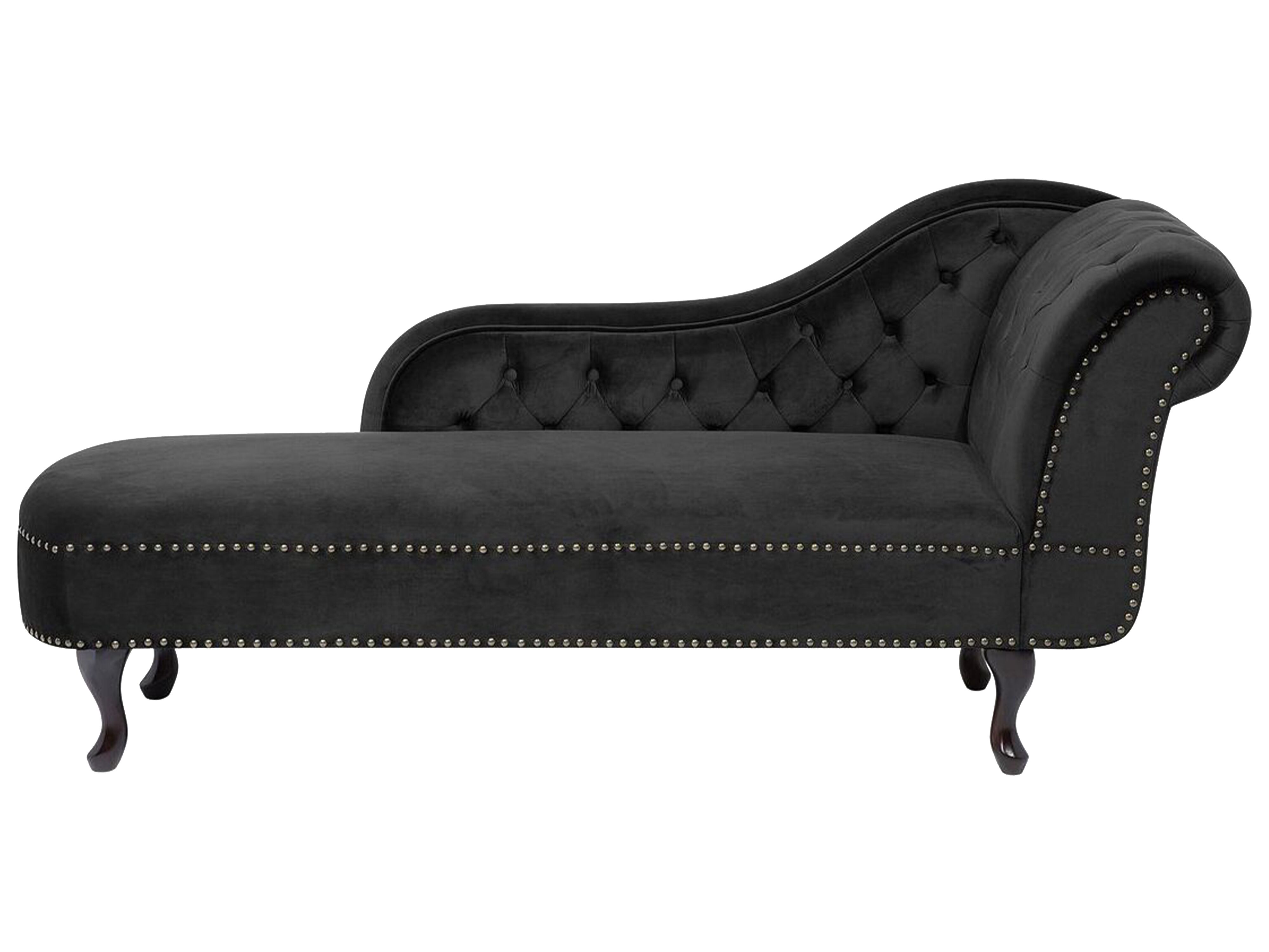 Beliani Chaise Longue in velluto nero lato destro con contenitore Beliani Chaise Longue in velluto nero lato destro con contenitore