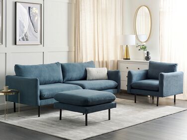Fabric Living Room Set with Ottoman Blue VINTERBRO