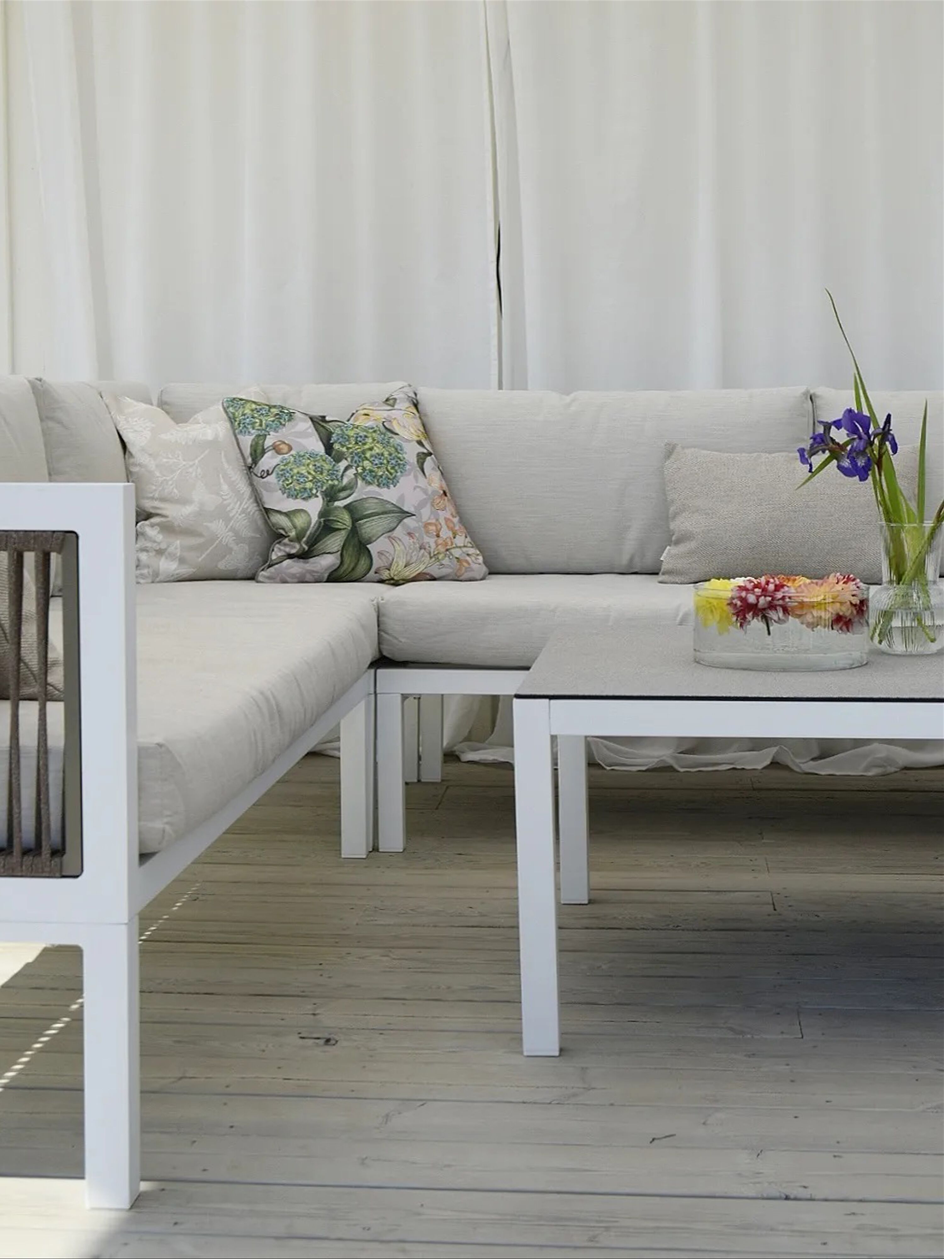 4 Seater Aluminium Garden Corner Sofa Set White and Brown BORELLO