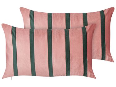 Set of 2 Velvet Cushions Striped Pattern 35 x 60 cm Pink CRODYLINE