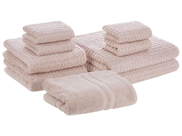 Komplet 9 ręczników bawełnianych frotte różowy ATAI_797627