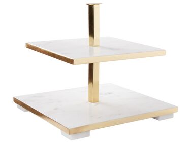 2-Tiered Marble Cake Stand White and Gold FARSALA