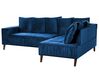 Canapé d'angle gauche en velours bleu GRENA_837249