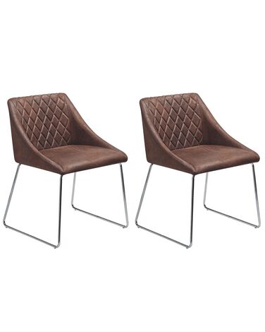 Conjunto de 2 sillas de comedor de piel sintética marrón/plateado ARCATA