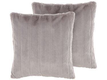 Set of 2 Faux Fur Cushions 45 x 45 cm Grey PUMILA