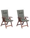 Sada 2 dřevěných zahradních židlí s šedými polštáři TOSCANA_785495