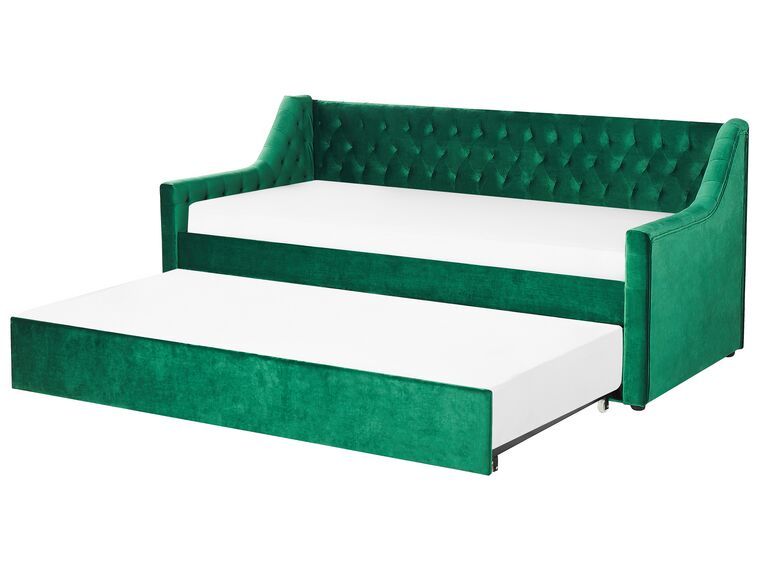 Rozkladacia zamatová posteľ 90 x 200 cm zelená MONTARGIS_827001