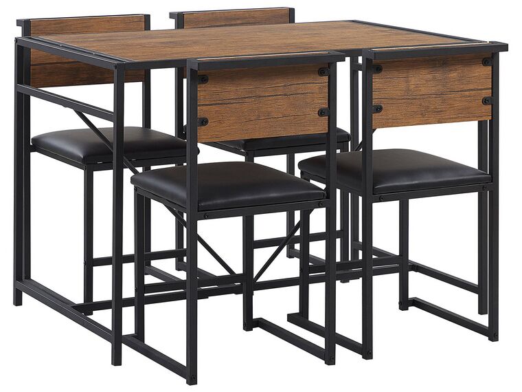 Jedálenská súprava stola a 4 stoličiek tmavé drevo/čierna BURTON_774170