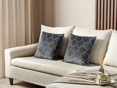Set of 2 Velvet Cushions Moroccan Pattern 45 x 45 cm Grey ALYSSUM