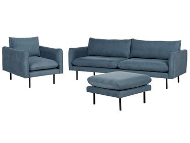 Conjunto de sofás 5 lugares com repousa-pés em tecido azul VINTERBRO