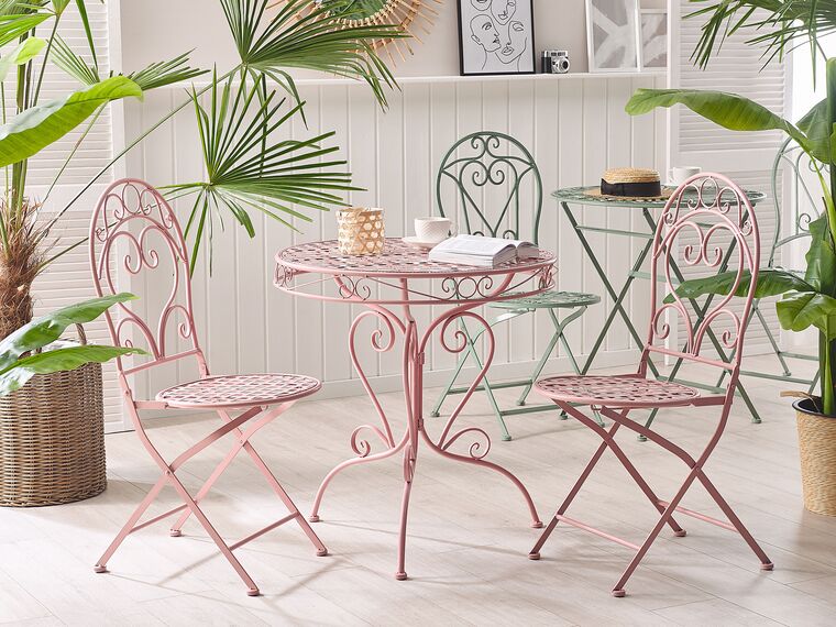 Metal Garden Bistro Table ø 70 cm Pink ALBINIA | Beliani.co.uk