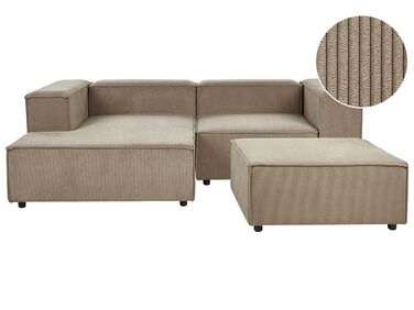 2 pers. sofa m. fodskammel brun fløjl højrevendt APRICA