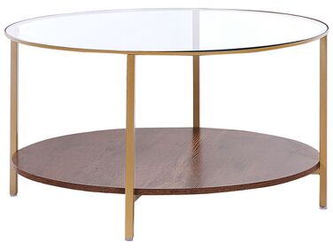Glass Top Coffee Table with Shelf Gold with Dark Wood LIBBY