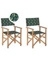 Sæt med 2 akacieklapstole og 2 udskiftningsbetræk lyst træ med offwhite/olivenmønster CINE_819260