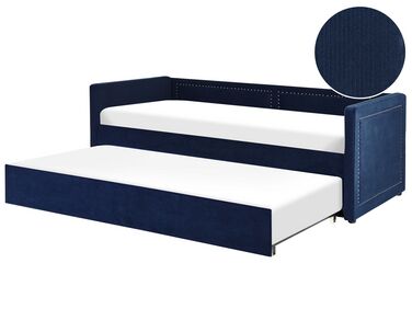 Łóżko wysuwane tapicerowane 90 x 200 cm niebieskie MIMIZAN