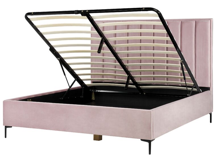 Bed met opbergruimte fluweel roze 180 x 200 cm SEZANNE_892480