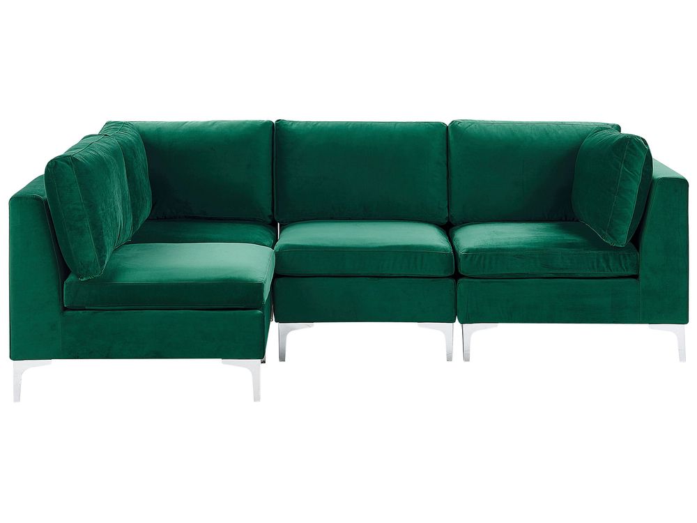 Right Hand 4 Seater Modular Velvet Corner Sofa Green EVJA Beliani.co.uk