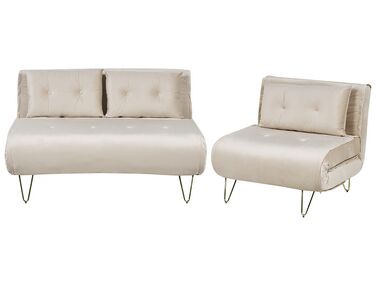 Sofa Set Samtstoff beige 3-Sitzer VESTFOLD