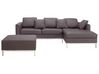 Left Hand Leather Corner Sofa with Ottoman Brown OSLO_103598