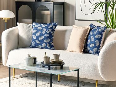 Set of 2 Cushions Leaf Pattern 45 x 45 cm Blue and White DANDELION