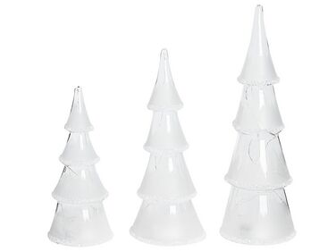 Lot de 3 statuettes déco sapins de Noël blancs avec LED KIERINKI